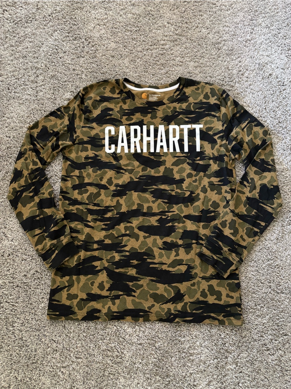Carhartt Camo Crewneck with White Logo Longsleeve Shirt Boys/Teen Size XL 18-20